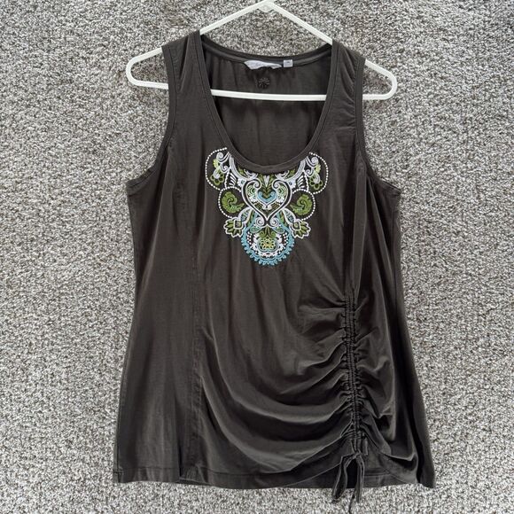 Athleta Shirt Womens Extra Large Gray Embroidered Tank Top Sleeveless Cotton - Picture 1 of 14